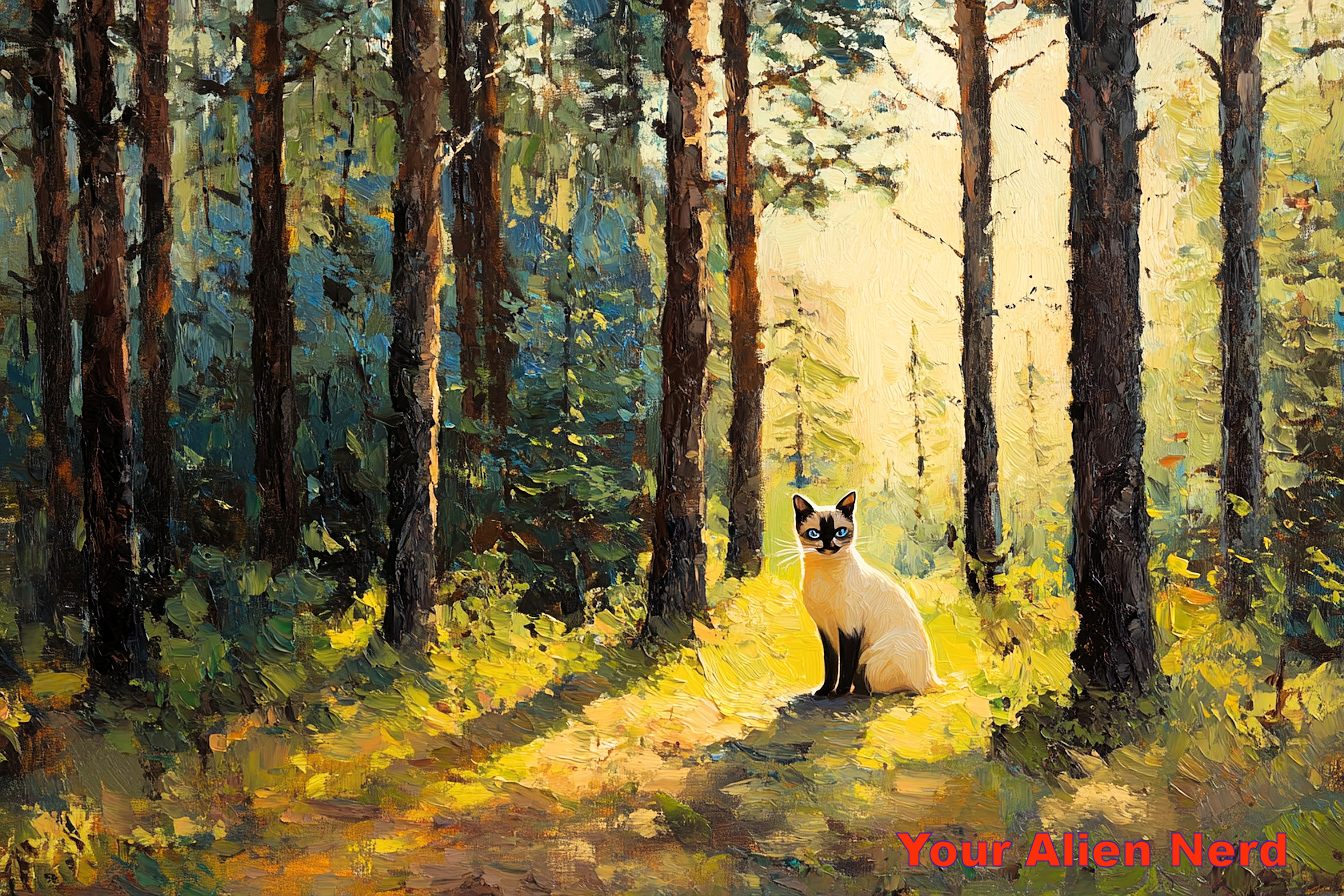 A nice Siamese cat with a forest background.