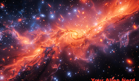 A vast cosmic void in deep space, representing the Boötes Void — nearly empty darkness stretching across the universe, scattered with only a few distant galaxies — hidden within the void, faint glimmers of an enormous Dyson swarm barely visible in soft infrared glow, distant structures orbiting an invisible star cluster, eerie red heat signatures against a cold starless backdrop.
