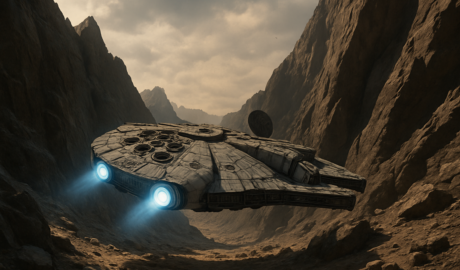 A starship resembling Star Wars Millennium Falcon but with – YOUR ALIEN NERD